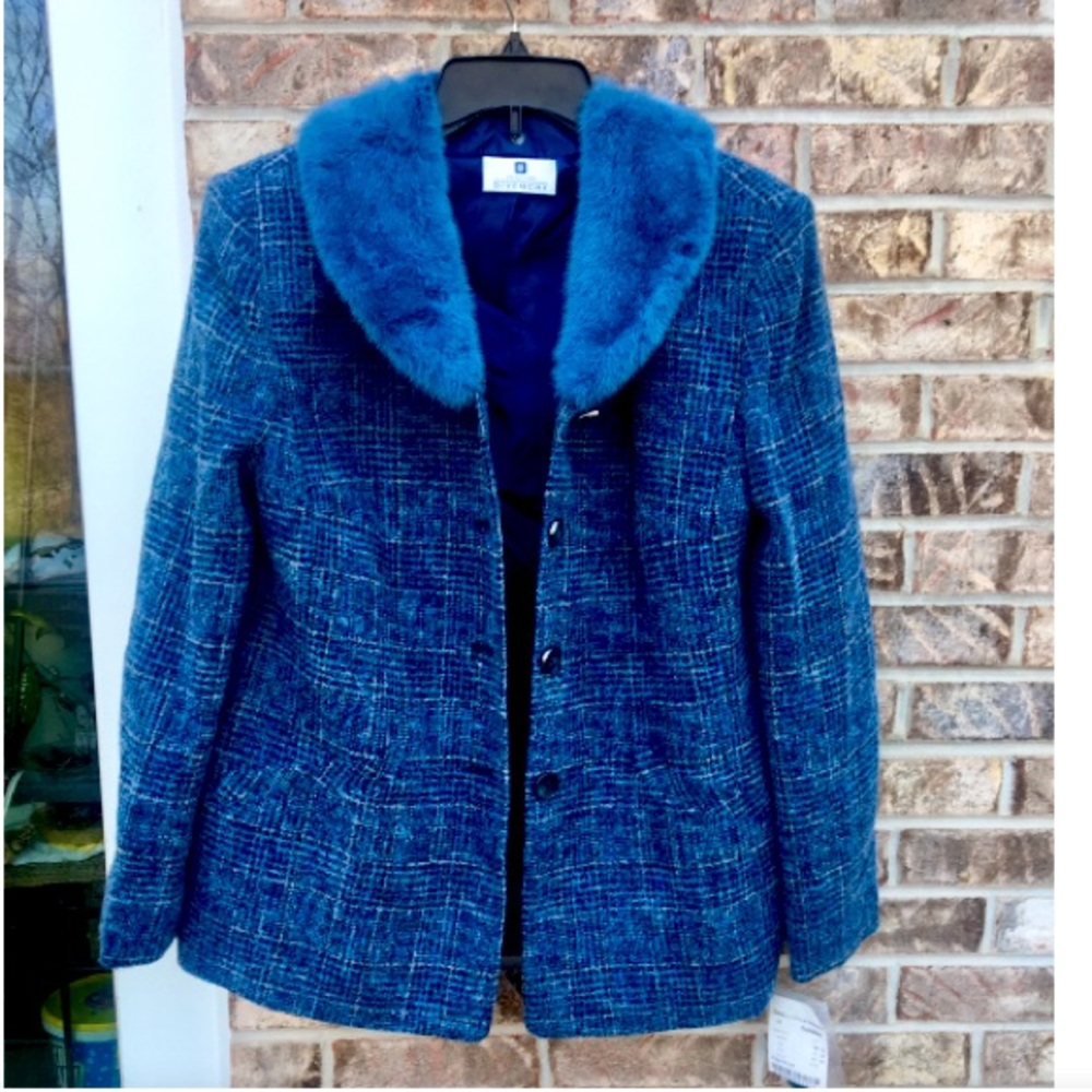 1980s Vintage $4,500 Blue Faux Fur Wool Selection De Givenchy Coat